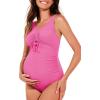 imageSummer Mae Maternity One Piece Swimsuit Scalloped Cutout Pregnancy Bathing Suit Ruched High Waisted Swimwear Hot Pink 12