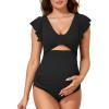 imageSummer Mae Ribbed Maternity Swimsuit Cutout One Piece Ruffle Sleeve Pregnancy Bathing Suit High Waisted Swimwear Black XLarge