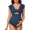 imageSummer Mae Ribbed Maternity Swimsuit Cutout One Piece Ruffle Sleeve Pregnancy Bathing Suit High Waisted Swimwear Nordic Blue Large