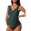 imageSummer Mae Ribbed Ruffle Maternity Swimsuit One Piece Cutout Pregnancy Bathing Suit Twist Back SwimwearBalsam Green