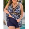 imageSummer Mae Plus Size Swimsuits for Women Two Piece Bathing Suit with Shorts Flowy Swim Dress Colorblock Tankini SwimwearBlue Marine Organism