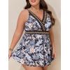 imageSummer Mae Plus Size Swimsuits for Women Two Piece Bathing Suit with Shorts Flowy Swim Dress Colorblock Tankini SwimwearGrey Flower Clusters