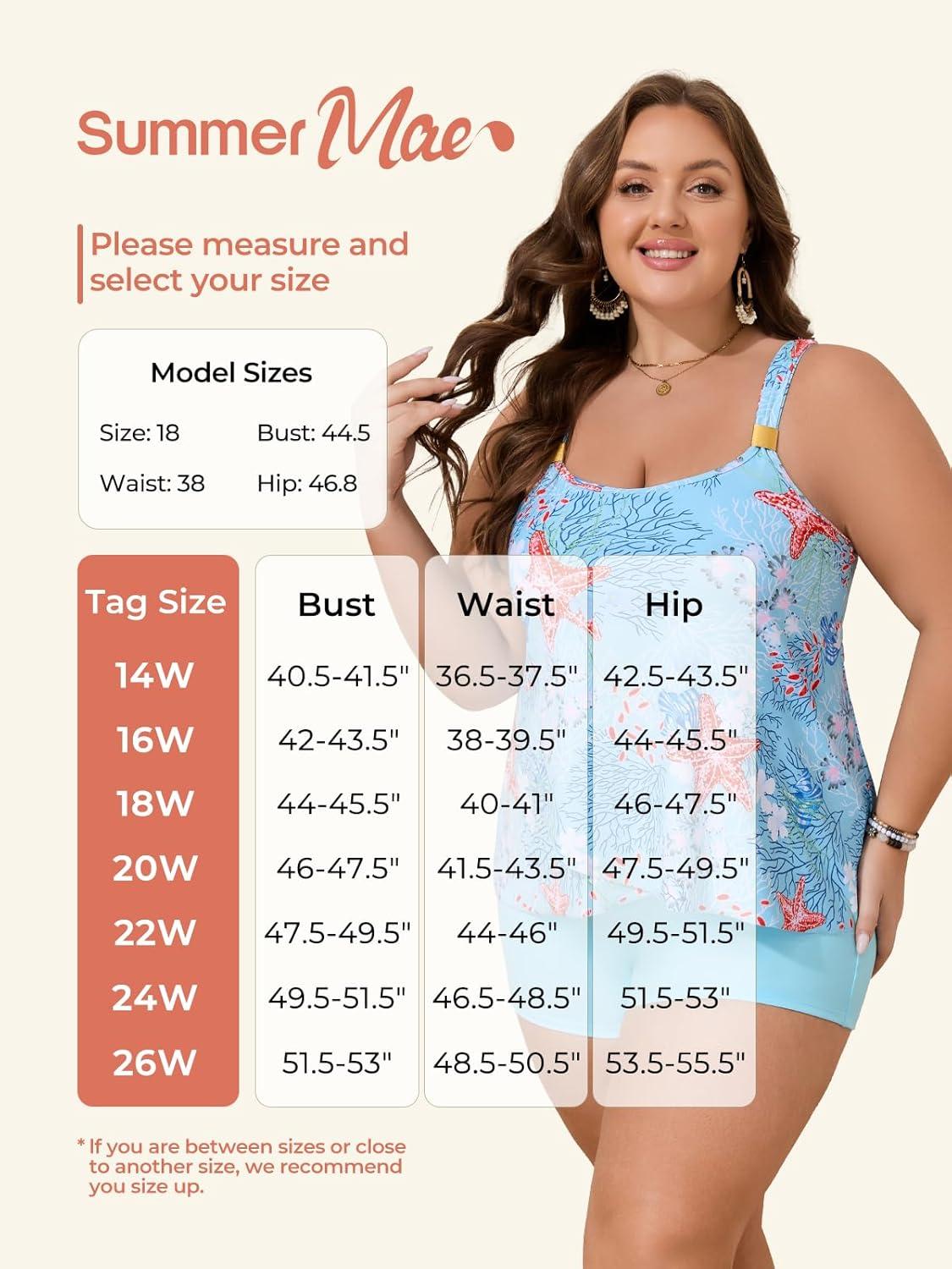 imageSummer Mae Plus Size Swimsuit Tankini for Women Two Piece Flowy Bathing Suit Ruffle Tummy Control Swimwear with ShortMarine Biology Print