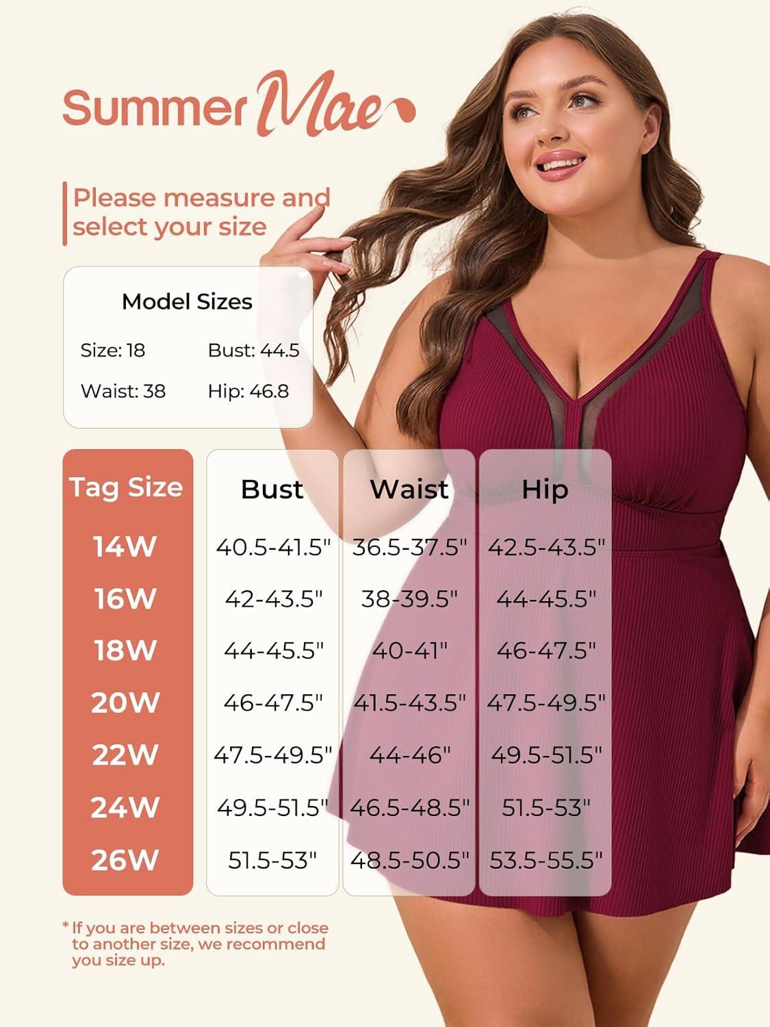 imageSummer Mae Ribbed Plus Size Swimsuit for Women Two Piece Swimdress Tummy Control Bathing Suit Flowy Skirt Modest Tankini Sky Wine Red 22 Plus