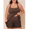 imageSummer Mae Plus Size Tankini Swimsuits for Women Two Piece Bathing Suit with Pockets Shorts Tummy Control SwimwearRibbed Coffee