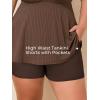 imageSummer Mae Plus Size Tankini Swimsuits for Women Two Piece Bathing Suit with Pockets Shorts Tummy Control SwimwearRibbed Coffee