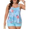 imageSummer Mae Plus Size Swimsuit Tankini for Women Two Piece Flowy Bathing Suit Ruffle Tummy Control Swimwear with ShortMarine Biology Print