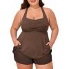 imageSummer Mae Plus Size Tankini Swimsuits for Women Two Piece Bathing Suit with Pockets Shorts Tummy Control SwimwearRibbed Coffee