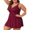 imageSummer Mae Ribbed Plus Size Swimsuit for Women Two Piece Swimdress Tummy Control Bathing Suit Flowy Skirt Modest Tankini Sky Wine Red 22 Plus