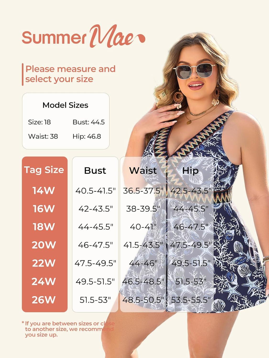 imageSummer Mae Plus Size Swimsuits for Women Two Piece Bathing Suit with Shorts Flowy Swim Dress Colorblock Tankini Swimwear Blue Marine Organism 22 Plus