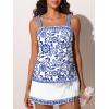 imageSummer Mae Womens Tankini Swimsuits with Skirt Two Piece Tummy Control Bathing Suits Printed Swimdress SwimwearBlue Floral
