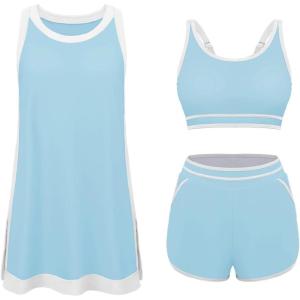 imageSummer Mae 3Piece Tankini Swimsuits for Women CoverUp with Adjustable Bathing Suit Top and Tummy Control Swim ShortsBaby Blue