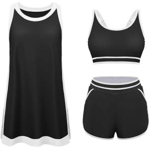 imageSummer Mae 3Piece Tankini Swimsuits for Women CoverUp with Adjustable Bathing Suit Top and Tummy Control Swim ShortsBlack