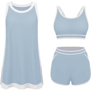 imageSummer Mae 3Piece Tankini Swimsuits for Women CoverUp with Adjustable Bathing Suit Top and Tummy Control Swim ShortsLight Gray