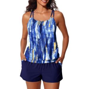 imageSummer Mae Blouson Tankini Swimsuits for Women Two Piece Tummy Control Bathing Suits Modest Swimwear with Sporty Shorts 2025Mysterious Lake