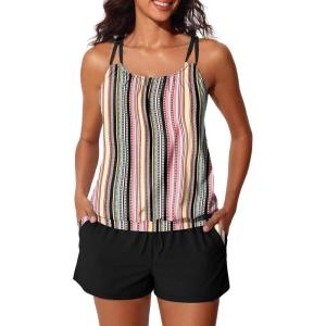 imageSummer Mae Blouson Tankini Swimsuits for Women Two Piece Tummy Control Bathing Suits Modest Swimwear with Sporty Shorts 2025Orange Bohemian