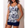 imageSummer Mae Womens Tankini Swimsuits with Shorts Ruffled Tummy Control Bathing Suits Modest 2025 SwimwearMonstera Leaf Silhouette
