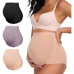 imageSummer Mae Maternity Underwear Soft Breathable HighWaist Pregnancy Seamless Over Bump Panties for WomenBlack skin purple3 Pc