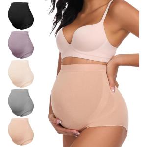 imageSummer Mae Maternity Underwear Soft Breathable HighWaist Pregnancy Seamless Over Bump Panties for WomenBlack skin white purple light Grey5 Pc
