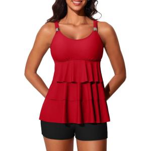 imageSummer Mae Womens Tankini Swimsuits with Shorts Ruffled Tummy Control Bathing Suits Modest 2025 SwimwearRuby