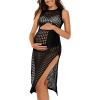 imageSummer Mae Maternity Womens Crochet Swimsuit Cover Up Sleeveless Hollow Knit Bikini Bathing Suit Beach DressWhite