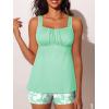 imageSummer Mae Modest Tankini Swimsutis for Women Two Piece Tummy Control Bathing Suits Ruched Front Tank Top Swim Suits 2026Cyan Floral Print