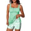 imageSummer Mae Modest Tankini Swimsutis for Women Two Piece Tummy Control Bathing Suits Ruched Front Tank Top Swim Suits 2026Cyan Floral Print
