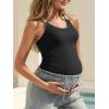 imageSummer Mae Maternity One Piece Swimsuit Triple Colorful Straps Bathing Suit Scalloped Trim High Waist Pregnancy SwimwearBlack