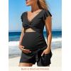 imageSummer Mae Ribbed Maternity One Piece Swimsuit Dress Cutout Bathing Suit with Builtin Pocket Short Swimwear Tie Knot SkirtBlack