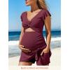 imageSummer Mae Ribbed Maternity One Piece Swimsuit Dress Cutout Bathing Suit with Builtin Pocket Short Swimwear Tie Knot SkirtDeep Red