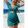 imageSummer Mae Ribbed Maternity One Piece Swimsuit Dress Cutout Bathing Suit with Builtin Pocket Short Swimwear Tie Knot SkirtNavy Blue