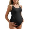 imageSummer Mae Maternity One Piece Swimsuit Triple Colorful Straps Bathing Suit Scalloped Trim High Waist Pregnancy SwimwearBlack