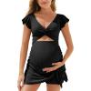 imageSummer Mae Ribbed Maternity One Piece Swimsuit Dress Cutout Bathing Suit with Builtin Pocket Short Swimwear Tie Knot SkirtBlack