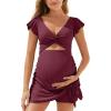 imageSummer Mae Ribbed Maternity One Piece Swimsuit Dress Cutout Bathing Suit with Builtin Pocket Short Swimwear Tie Knot SkirtDeep Red