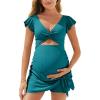 imageSummer Mae Ribbed Maternity One Piece Swimsuit Dress Cutout Bathing Suit with Builtin Pocket Short Swimwear Tie Knot SkirtNavy Blue