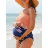 imageSummer Mae Maternity High Waist Swimsuit Ruffle Hem Bikini Bathing Suit Shirred Bandeau Two Piece Pregnancy SwimwearOrange Flower