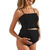 imageSummer Mae Maternity High Waist Swimsuit Ruffle Hem Bikini Bathing Suit Shirred Bandeau Two Piece Pregnancy SwimwearBlack
