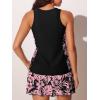 imageSummer Mae Blouson Tankini Swimsuits for Women Modest Tummy Coverage Bathing Suits with Skirt and Builtin ShortsNoir Pink Monstera