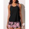 imageSummer Mae Blouson Tankini Swimsuits for Women Modest Tummy Coverage Bathing Suits with Skirt and Builtin ShortsNoir Pink Monstera