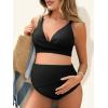 imageSummer Mae Maternity Bikini Swimsuit Color Block Two Piece Criss Cross V Neck Bathing Suit High Waist Pregnancy SwimwearBlack