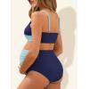 imageSummer Mae Maternity Bikini Swimsuit Color Block Two Piece Criss Cross V Neck Bathing Suit High Waist Pregnancy SwimwearBlue