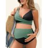 imageSummer Mae Maternity Bikini Swimsuit Color Block Two Piece Criss Cross V Neck Bathing Suit High Waist Pregnancy SwimwearGreen