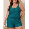 imageSummer Mae Plus Size Swim Romper One Piece Swimsuit Women Blouson Bathing Suit with Pockets 2025 Modest SwimwearTeal