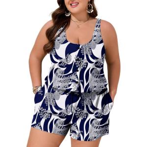imageSummer Mae Plus Size Swim Romper One Piece Swimsuit Women Blouson Bathing Suit with Pockets 2025 Modest SwimwearIndigo Tribal