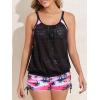 imageSummer Mae Blouson Tankini Swimsutis for Women Modest Tummy Control Bathing Suits Two Piece Swimwear Lace Hollow Out Tank TopNeon Coconut Tree