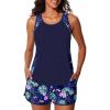 imageSummer Mae Modest Tankini Swimsuits for Women 2025 Textured Ribbed Bathing Suits Tummy Control Swim Shorts with PocketsMonstera Leaf Pattern