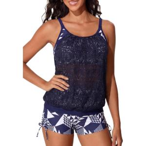 imageSummer Mae Blouson Tankini Swimsutis for Women 2026 Modest Tummy Control Bathing Suits Lace Hollow Out SwimwearCube