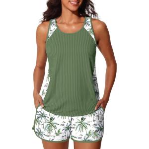 imageSummer Mae Modest Tankini Swimsuits for Women 2025 Textured Ribbed Bathing Suits Tummy Control Swim Shorts with PocketsSandy Shore Palms