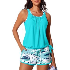 imageSummer Mae Blouson Womens Tankini Swimsuits with Shorts Tummy Control Bathing Suits Side Pockets 2026Coconut Tree on the Sea