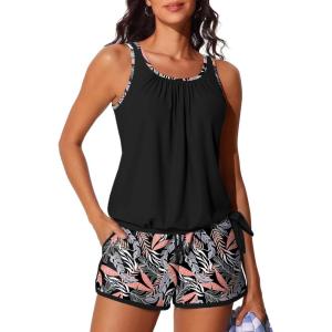 imageSummer Mae Blouson Womens Tankini Swimsuits with Shorts Tummy Control Bathing Suits Side Pockets 2026Pinkblue Jungle
